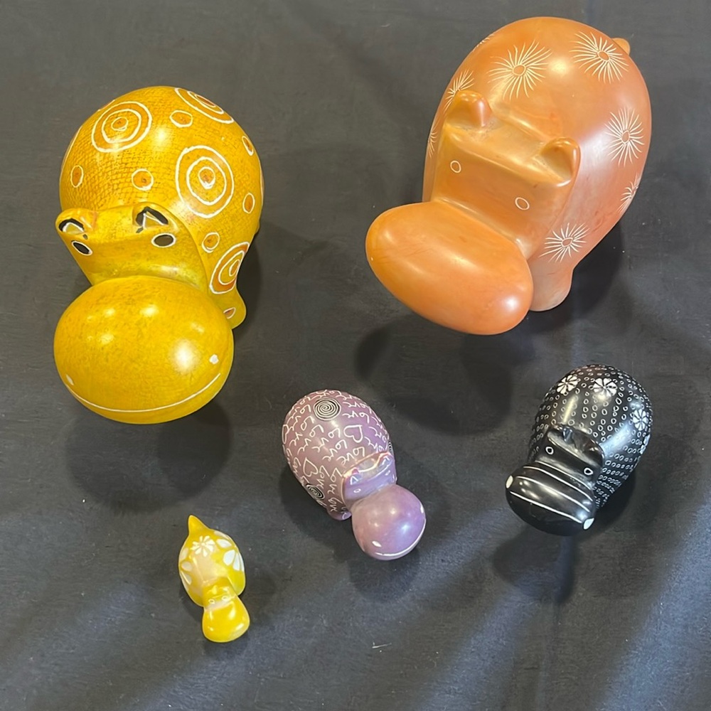 Stone Hippo Art Family Animal Statue Hippopotamus